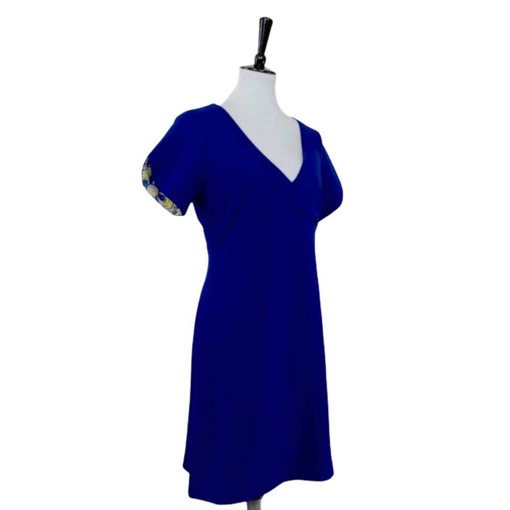 Betsey Johnson Dress V-Neck Blue Empire Waist A-Line Short Sleeve Women's Size 6 - Picture 2 of 12